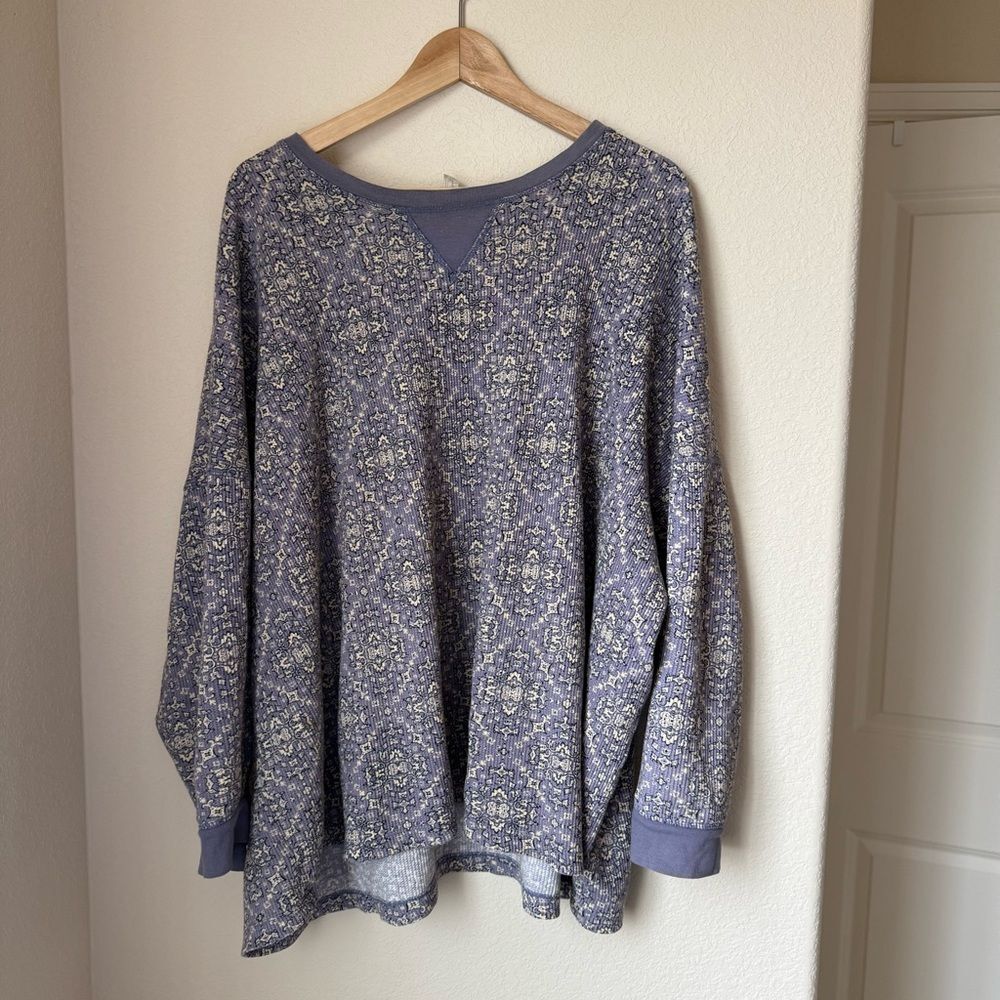 Free People Early Night Print Cotton Thermal Top Size Small